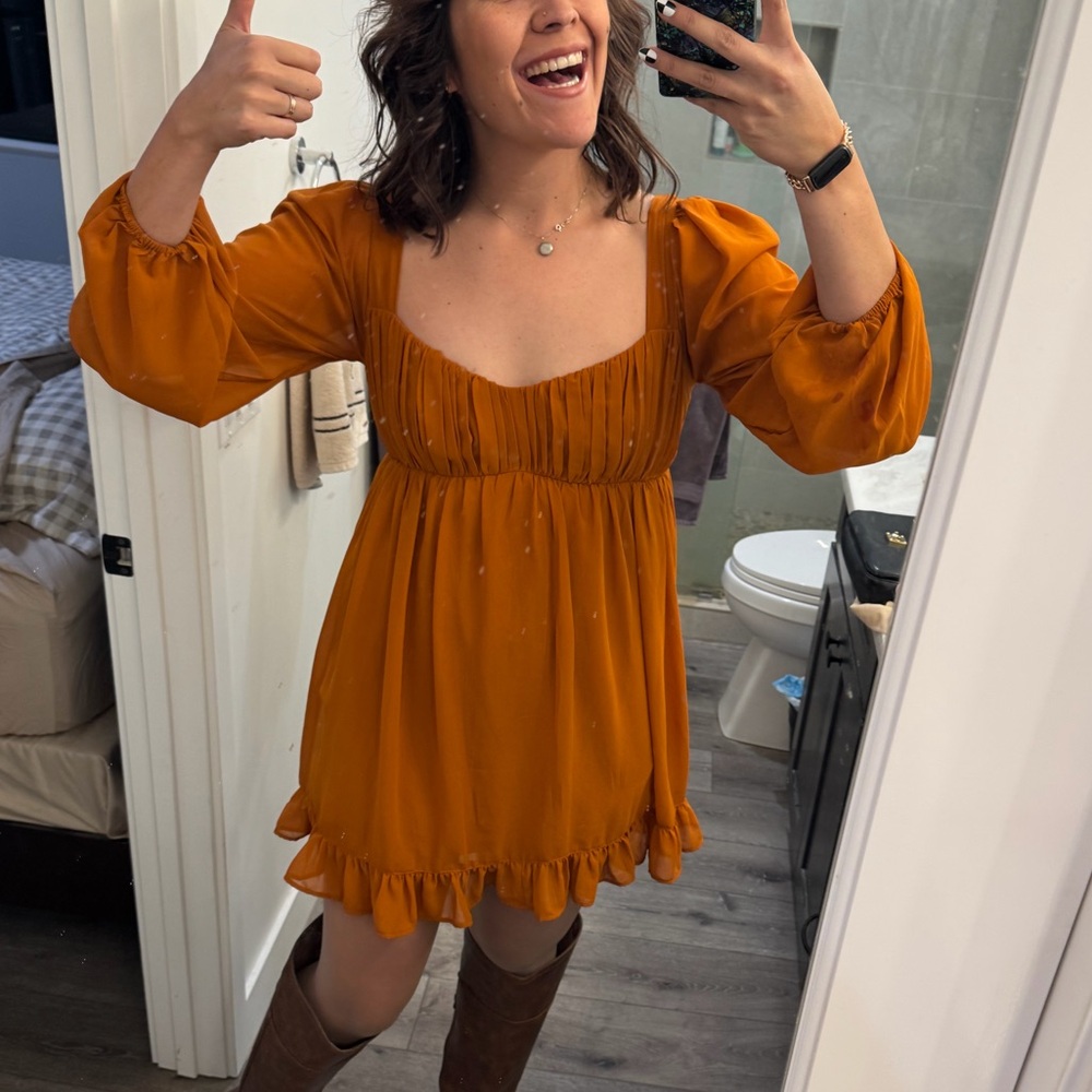 Abercrombie & Fitch Vibrant Orange Long Sleeve Dress